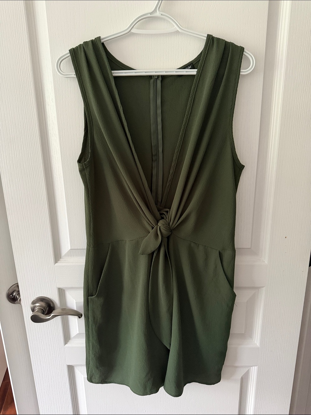 Olive Green Sleeveless Tie-Front Romper